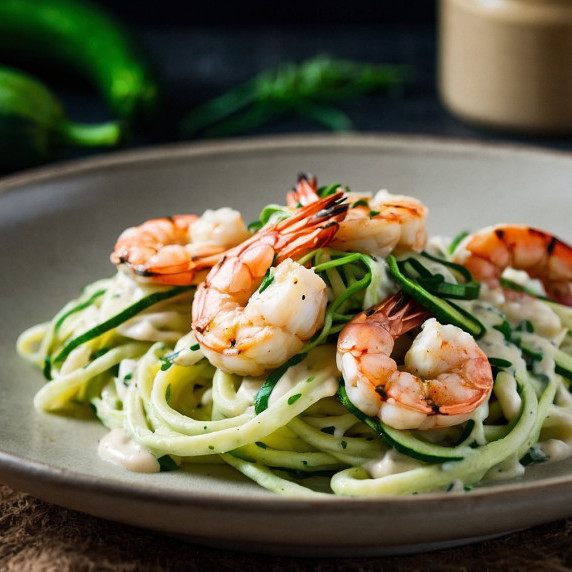 Keto Zoodles Delight: Creamy Alfredo with Grilled Shrimp Recipe