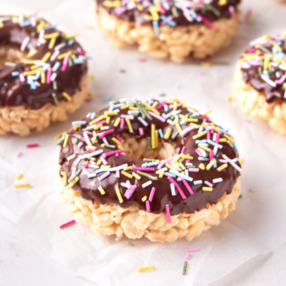 donut rice Krispies treat with rainbow sprinkles