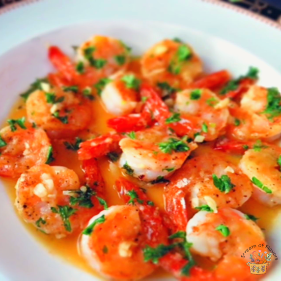 Easy Garlic Butter Shrimp with a butter and apple cider vinegar sauce topped with parsley