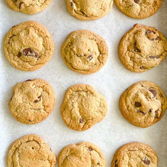 chocolate chip cookies on a baking sheet 