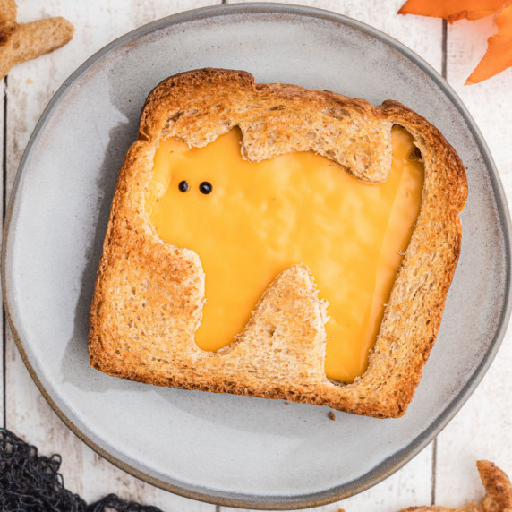 a Halloween grilled cheese, a cat cut out from the front.
