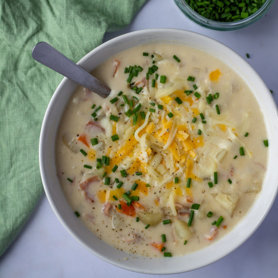 ham and potato soup with cheese and chives