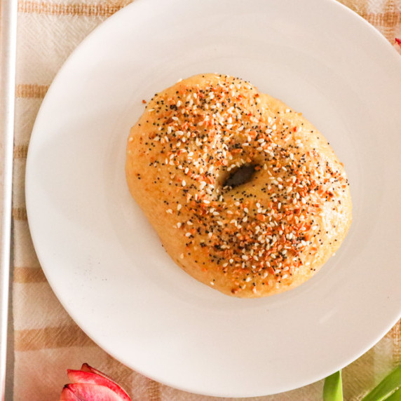 homemade sourdough bagels made from sourdough starter with everything but the bagel seasoning