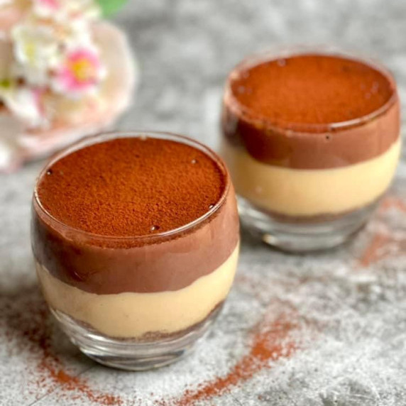 No Bake Chocolate and Caramel Pudding In glasses