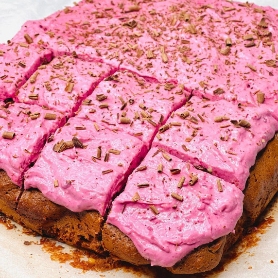 Brownies Topped with Pink Berry Cream 