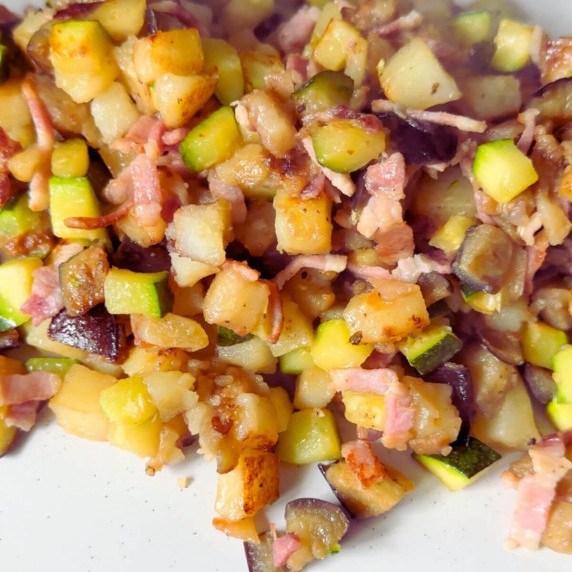 Bacon and Zucchini Hash On a plate