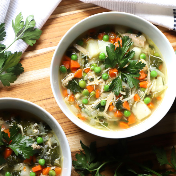 Chicken Soup with Cabbage in a bowl
