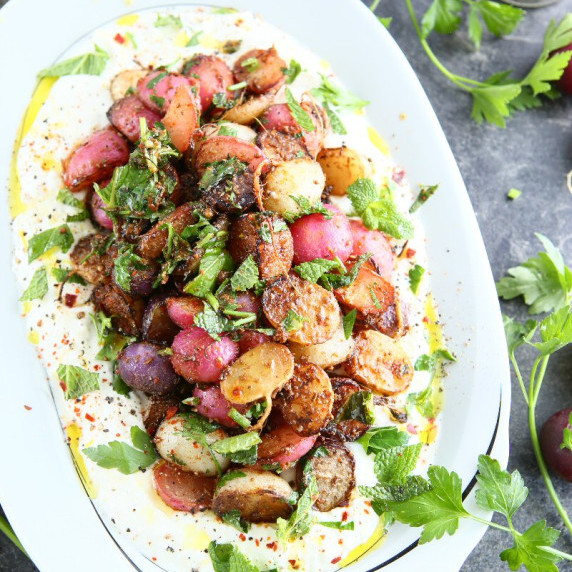 Spiced Cherry Radishes with Preserved Lemon Yoghurt