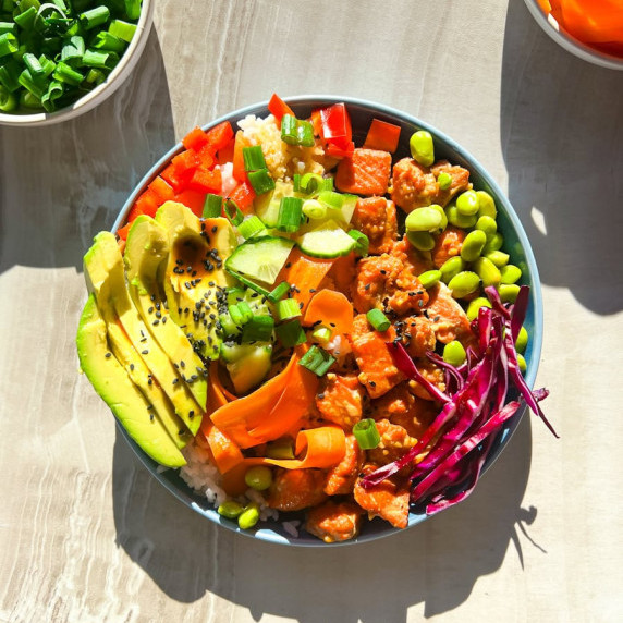 Cooked salmon bowls.