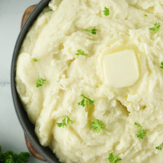 bowl of mashed potatoes cooked in the Bob Evans style.