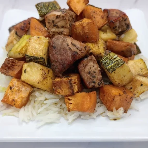 Lemon Herb Pork with Zucchini and Sweet Potatoes