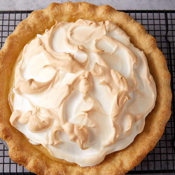 meringue on top of a baked pie. 
