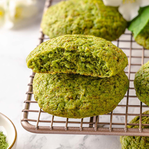 Stack of green cookies made with moringa powder