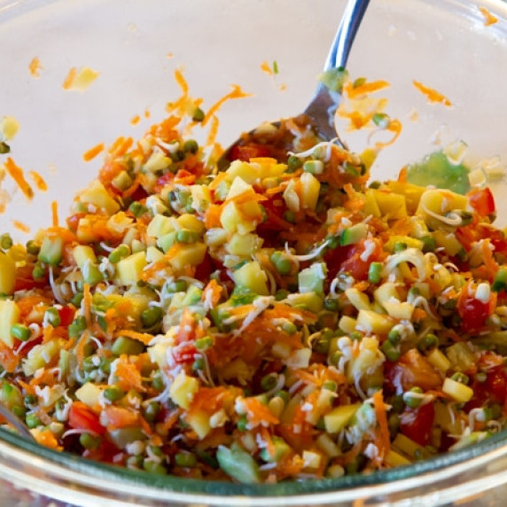 Mung bean sprouts salad is nourishing, light, bright, exciting—kind of like salsa—and perfect as a s