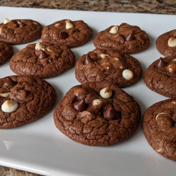 Triple chocolate cookies on a plate
