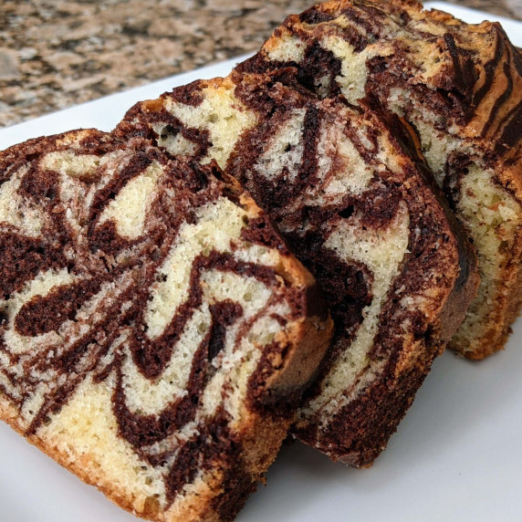 Marble pound cake on a plate