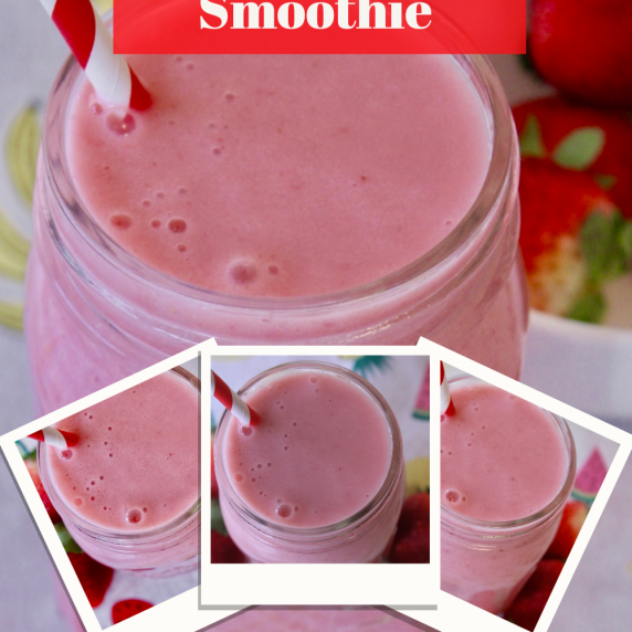 Panera Strawberry Smoothie Recipe with a bowl of strawberries in a white bowl.  