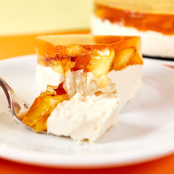 Layered peach jello cake.