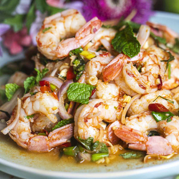 Thai shrimp salad on a platter.