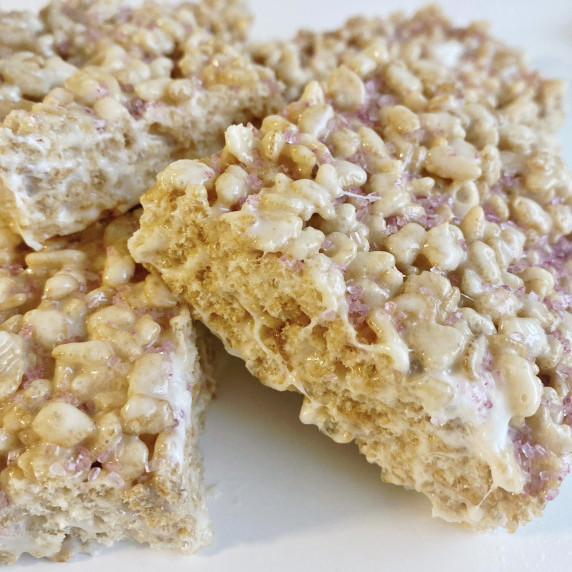 Rice krispies smothered in a mixture of marshmallows, butter, condensed milk, and vanilla.