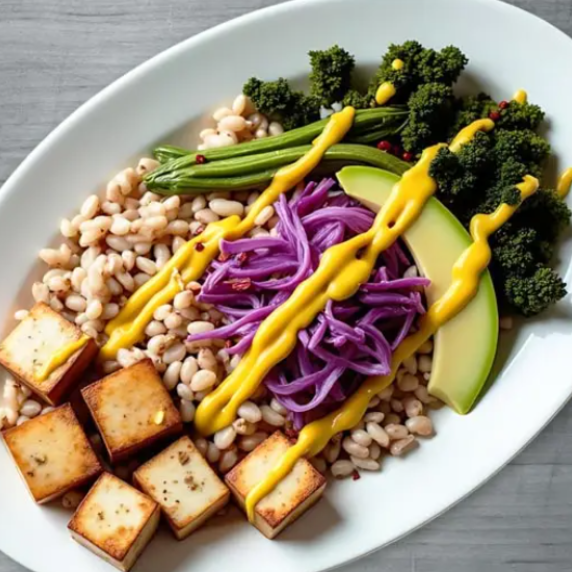 Roasted Tofu Grain Bowls with Miso Tahini Sauce
