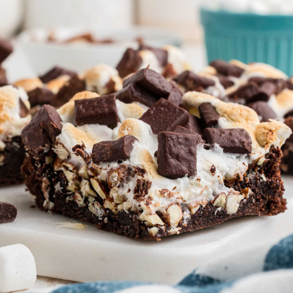 Close up of a rocky road brownie.