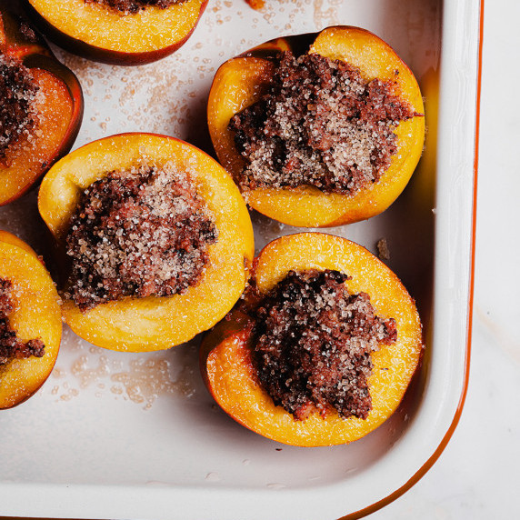 Peaches with Chocolate and amaretti