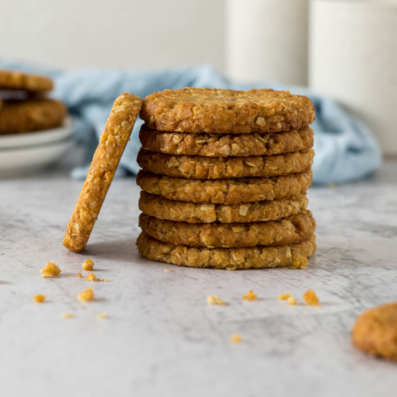 Stack of Anzac biscuits.