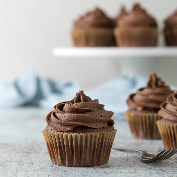 Frosted chocolate cupcake. 