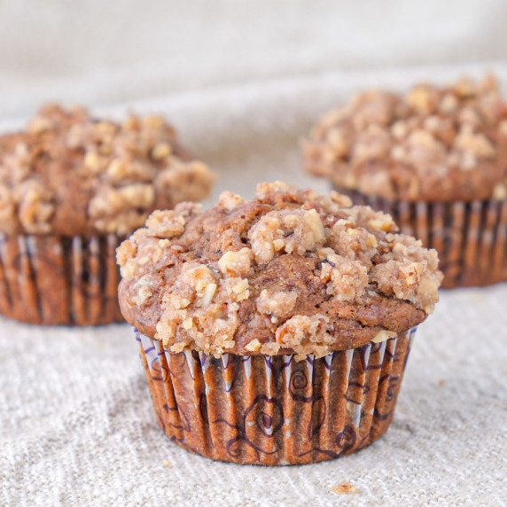 Sourdough banana muffins on a table cloth 