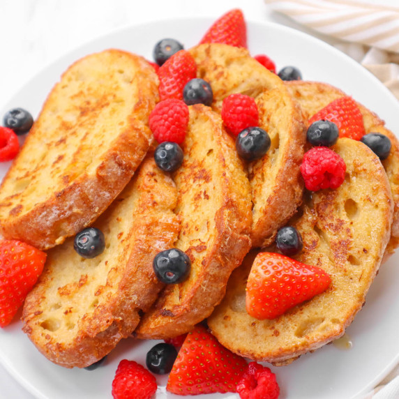 Sourdough French Toast on a white plate