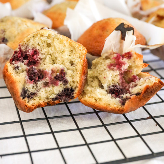 Lemon blackberry muffins made with sourdough discard