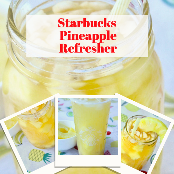 DIY Starbucks Pineapple Passionfruit Refresher recipe with a bowl of fresh pineapple.  