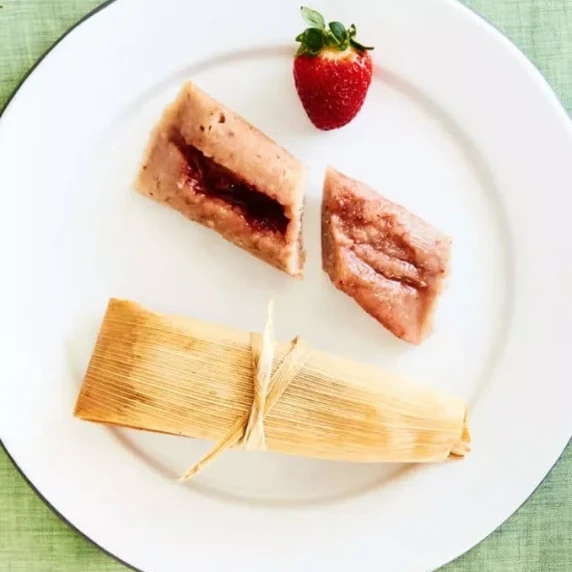 Vegan Strawberry Dessert Tamales on a white plate