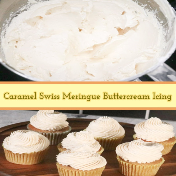 Cupcakes topped with Caramel Swiss Meringue Buttercream Icing