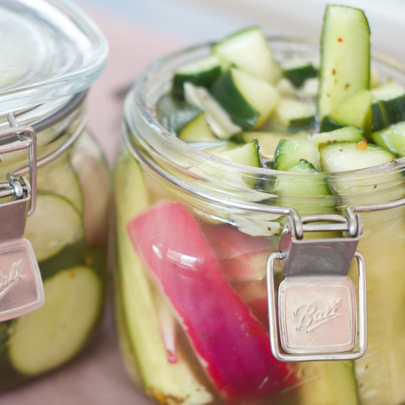 Quick Refrigerator Pickles in a jar