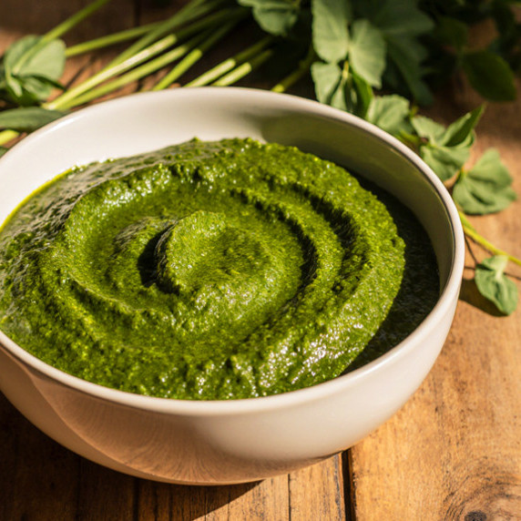 This tasty spinach pesto is easy to make by blending fresh spinach and basil with lemon juice, lemon