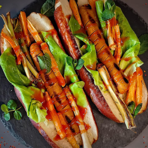 Vegan Hot Dogs with Roasted Vegetables Recipe
