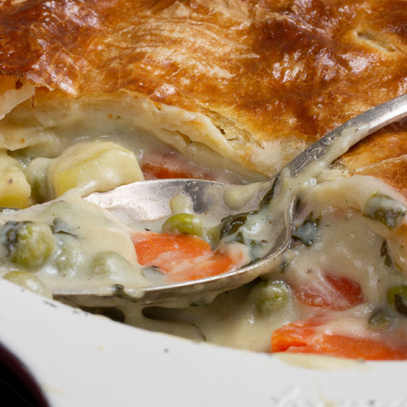 vegetable pot pie with a spoon
