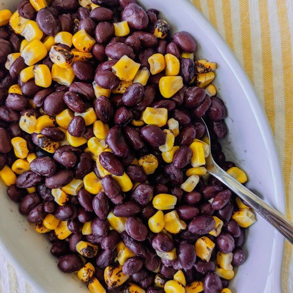 A bowl of black beans and corn