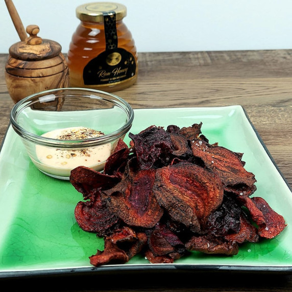Beet Chips with Spicy Honey Mayo