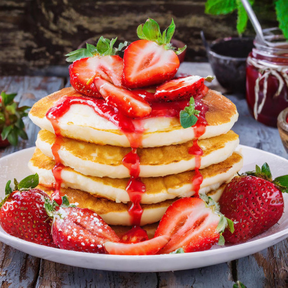 Cheesecake pancakes with strawberries