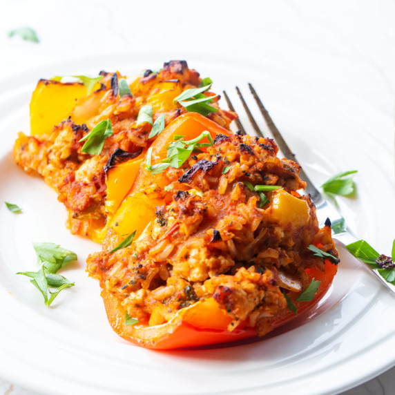 stuffed bell peppers made with ground chicken and rice