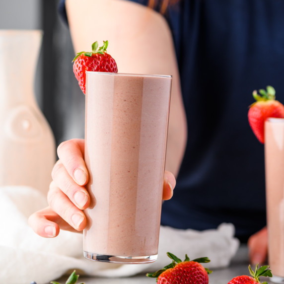 Packed with protein, this Chocolate Strawberry Protein Smoothie makes an amazing breakfast or snack!