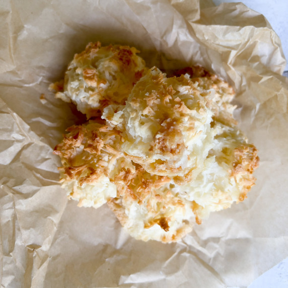 Coconut macaroons on parchment paper.