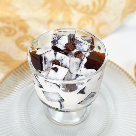 Coffee jelly with whipped cream.
