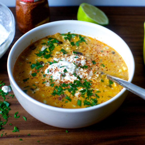 Corn Chowder with Chile, Lime and Cotija