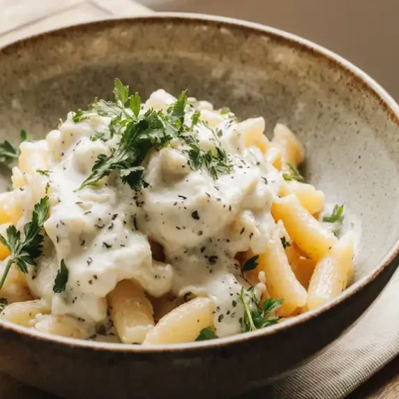 This rich and creamy sauce is secretly healthy, thanks to the addition of cottage cheese!