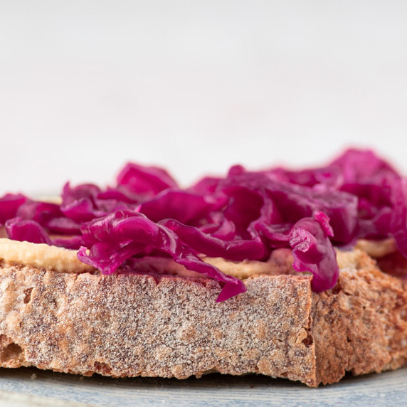 Fermented red cabbage on a slice of bread