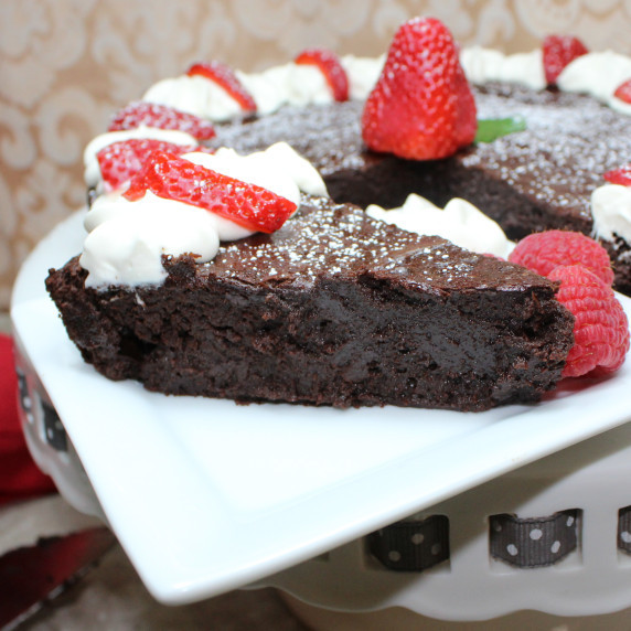 flourless chocolate cake on a plate